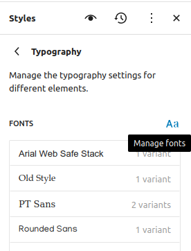 theme.json manage fonts icon